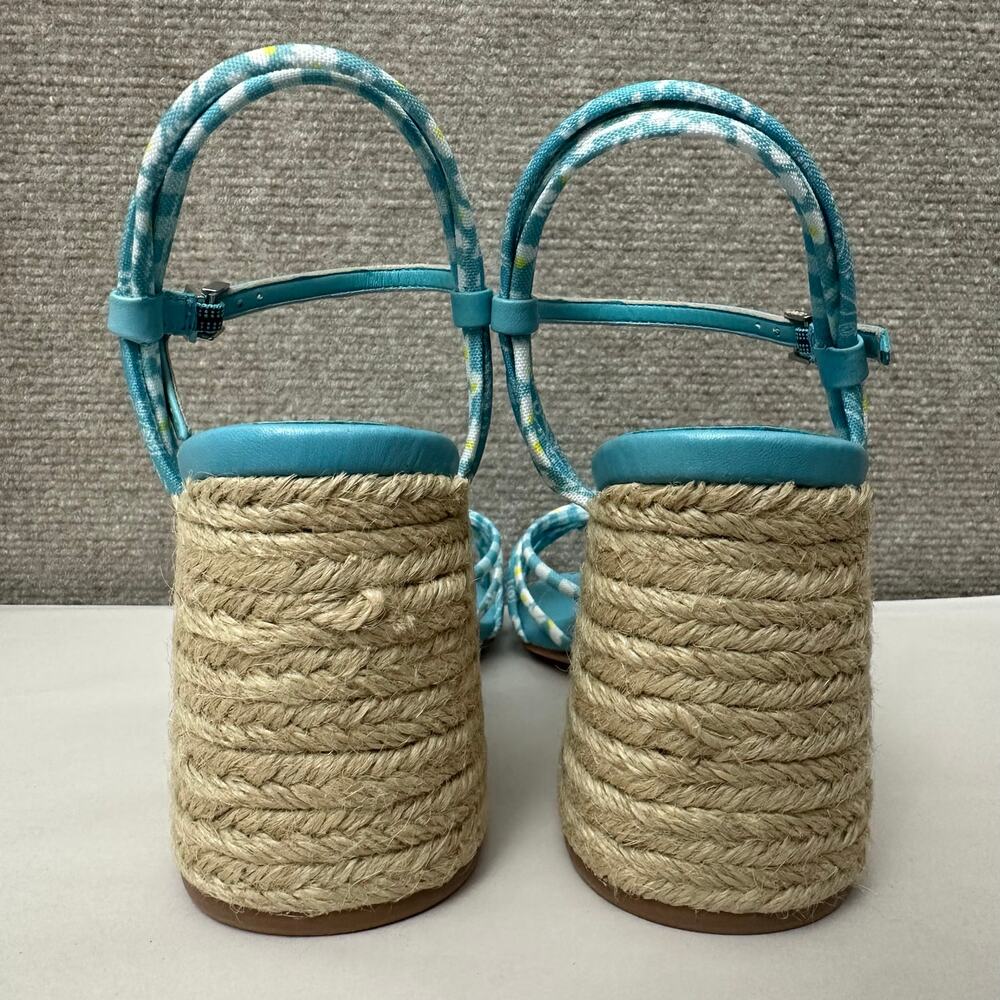 Schutz Dahra Blue Gingham Fabric Knot Strappy Rope Espadrille Block Heel Size 8 - Picture 4 of 10